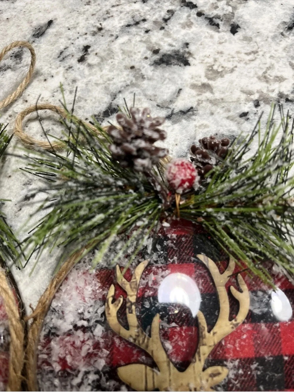 Rustic Red Buffalo Plaid Reindeer Holiday Ornaments - Set of 4